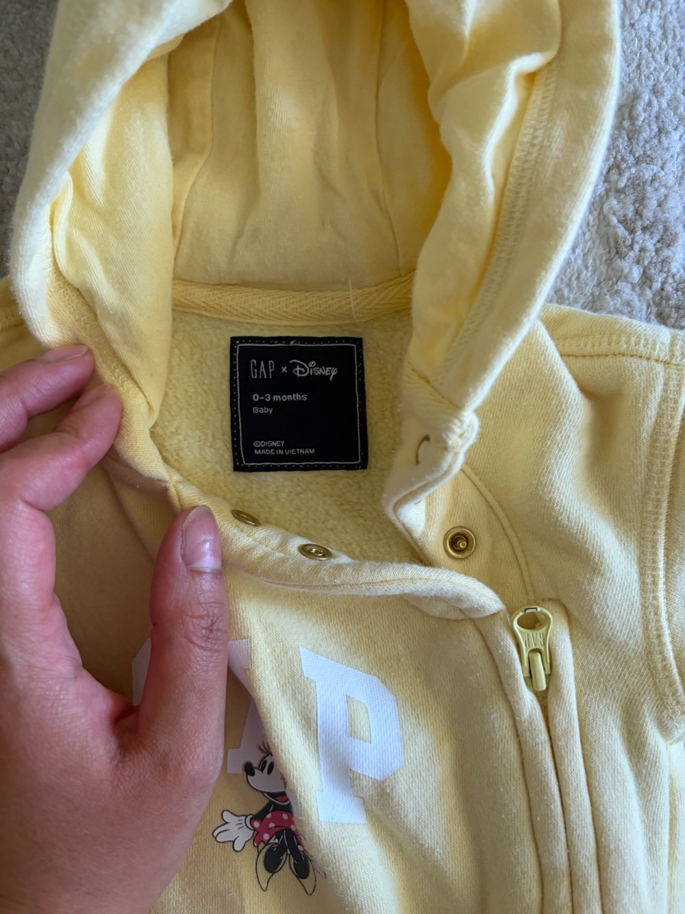 GAP x Disney Yellow Hooded Baby One-Piece with Minnie Graphic